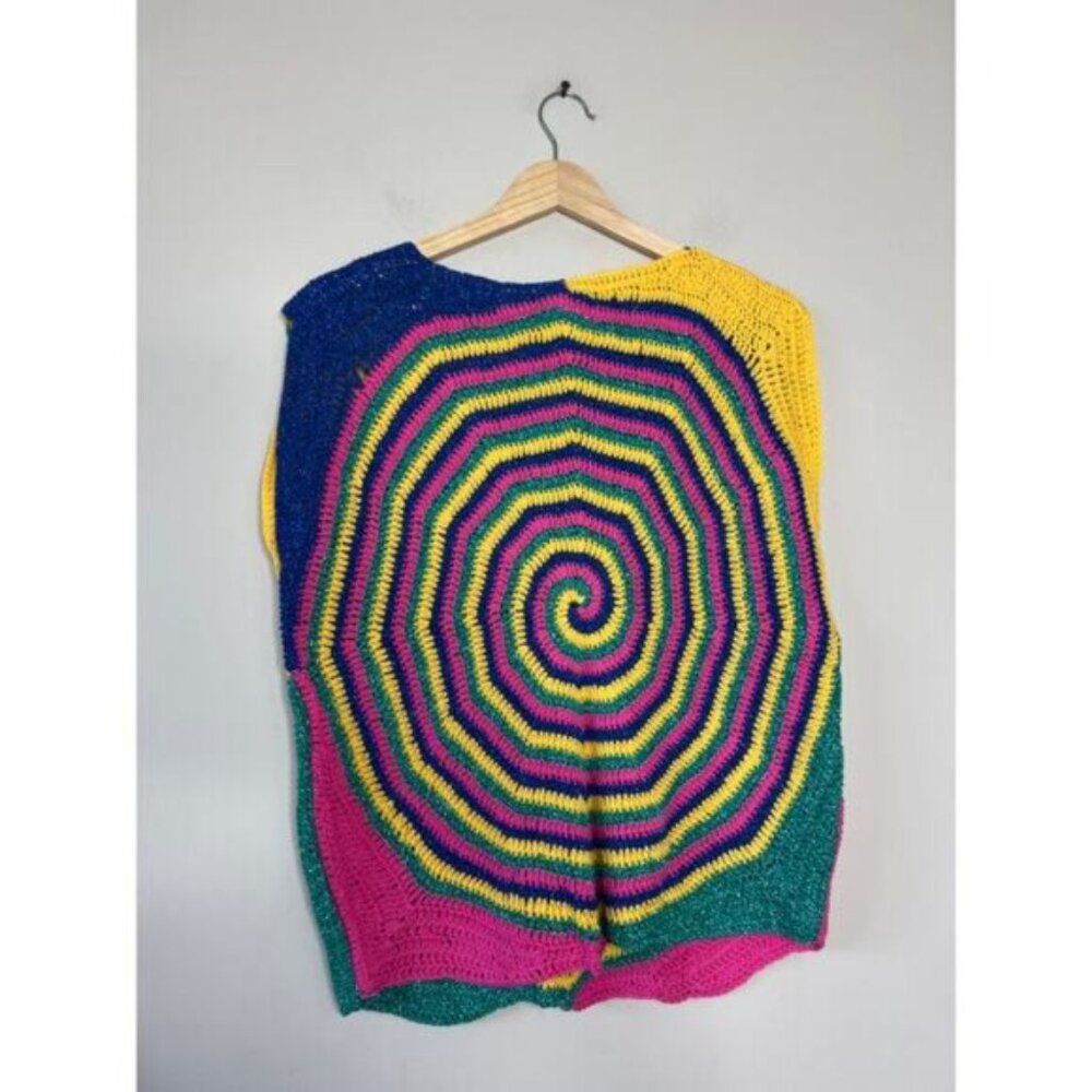 NWT Rose Carmine Metallic Spiral Sleeveless Crochet Knit Top Multicolor Size: S - Picture 5 of 5